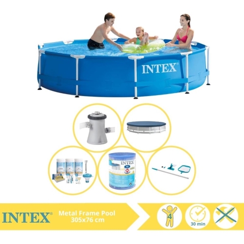 Intex Metal Frame Zwembad - Opzetzwembad - 305x76 cm - Inclusief Afdekzeil, Onderhoudspakket, Filter en Onderhoudsset