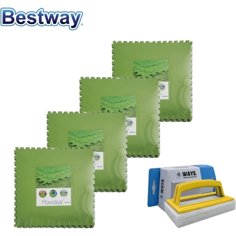 Flowclear - Grondtegels - 4 verpakkingen van 9 stuks & WAYS scrubborstel