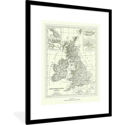 Fotolijst incl. Poster - Klassieke wereldkaart Groot Brittannië en Ierland - 60x80 cm - Posterlijst