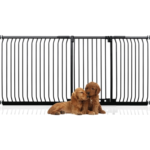 Bettacare Extra Tall Elite Hondenhek Assortiment, 216cm - 225cm (23 opties beschikbaar), Mat Zwart, Extra Hoog 100cm in Hoogte, Traphekje Zonder Boren Hek voor Honden en Puppy's, Huisdier en Hond Barrière, Eenvoudige Installatie