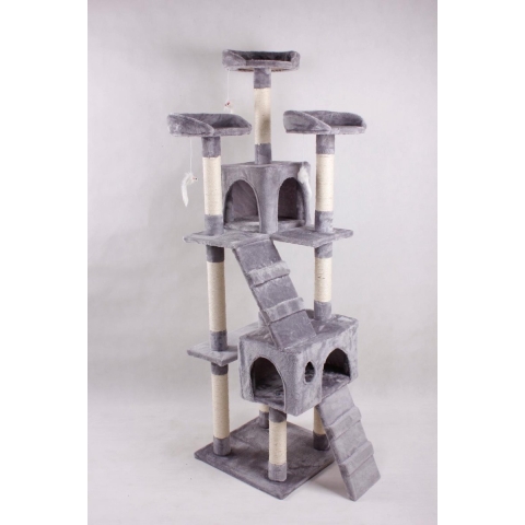 YAR Kitty Deluxe- Luxe Stevige Katten Krabpaal Voor Katten -Grote Krab Paal Klimpaal - Stevig Krabmeubel Met Hangmat Mand Katten Huis Tunnel & Speel Touw - Grijs/Zwart