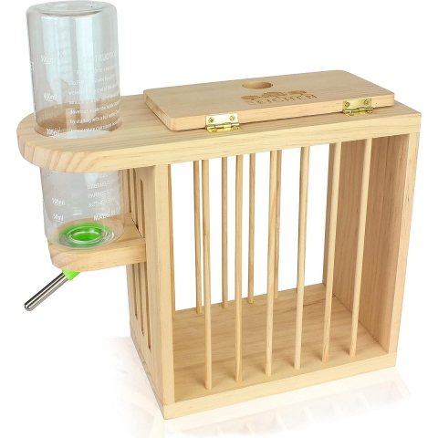 Hooiruif incl. in hoogte verstelbare drinkfles. Voor konijnen, cavia's, hazen, hamsters en nog veel meer. Onbehandeld FSC-hout. Perfect voor hok voor kleine dieren, konijnenaccessoires,