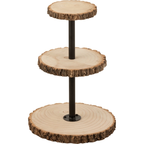 J-Line 3 Niveaus Rond Paulownia plateau - dienblad - hout - naturel - woonaccessoires