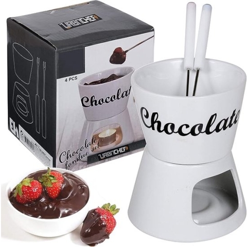 Fondueset - Kerstmis Fondueset - Chocolade Fondue - Wit - 2 Vorken
