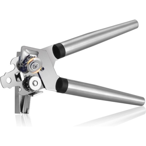 Handmatige blikopener, 3-in-1, premium roestvrijstalen dekselopener met gehard snijwiel, blikopener, antislip design met gladde rand, snijdt zonder scherpe randen, zilver