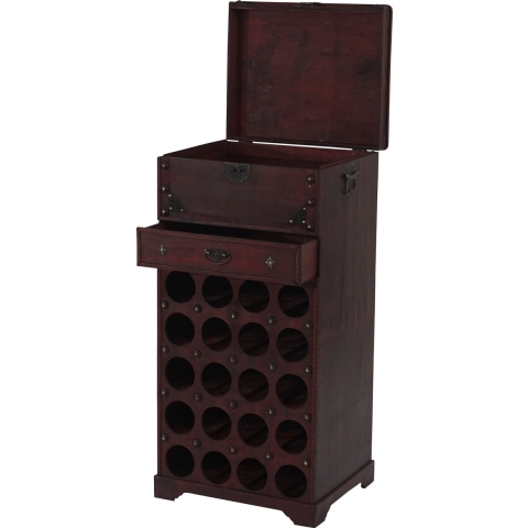 Wijnrek Calvados Plank houten plank koloniale stijl, voor 20 flessen, met lade