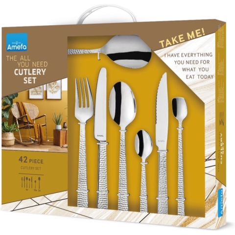 Amefa Felicity 42-delige bestekset - All you need Complete set bestek - Voor 6 personen - Hammered - Zilverkleurig