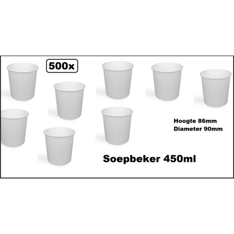 500x Soep beker karton 450ml wit - Soep salade beker festival warme dranken maaltijd carnaval