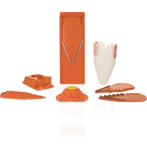 Börner Mandoline V3 Profi | 7-delige set | 5 snijdiktes | Geschikt als Frietsnijder | BPA-vrij en Roestvrij | Oranje