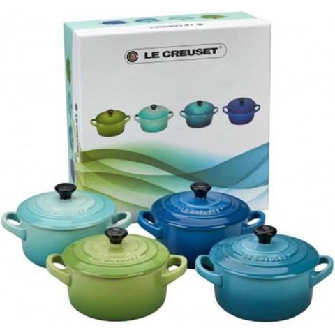 Le Creuset - Aardewerken Mini Pannetjes 10 Cm - Set Van 4 Stuks - Zeetinten