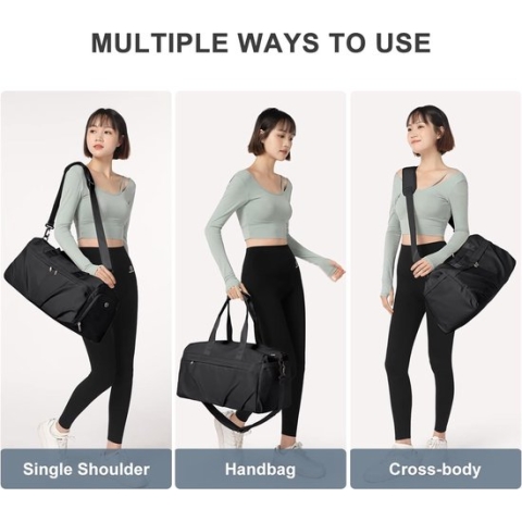 Sportduffeltas voor dames, sporttas met schoenenvak en natvak, duffelzakken, waterdichte overnachtingstas, lichte sporttas, handbagagetas voor heren, weekendtraining, yoga, wandelen, A1-zwart