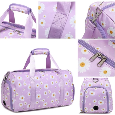 Reizen Duffles Sporttas voor meisjes, sporttas, voor dames, tieners, meisjes, gymtas, sporttas met droog nat, gescheiden met schoenenvak, plunjezak voor sport, reizen, zwemmen, yoga, Daisy Paars, Eén