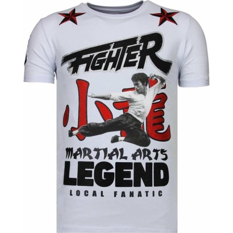 Fighter - Bruce Lee T-shirt Rhinestones - Wit