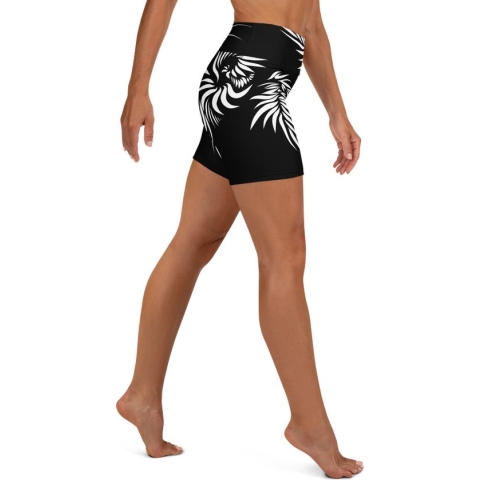 Sport Short - design Yin Yang Power Up - High Waist - Dry Fit - High Performance - 4way stretch - UPF 50+ - Hardloop - Yoga - Fitness - Dans - Pilates - Training - Korte Broek- dames- zwart wit - maat S