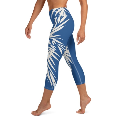 Sportlegging - Capri 3/4 - design Tiger Power Up - High Waist - Dry Fit - High Performance - 4way stretch- unieke print - UPF 50+ - Hardloop - Yoga - Fitness - Dans  - Pilates - Training – sportbroek - klassiekblauw wit - maat S