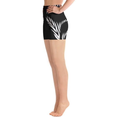 Sport Short - design Yin Yang Power Up 2 - High Waist - Dry Fit - High Performance - 4way stretch - UPF 50+- Hardloop - Yoga - Fitness - Dans - Pilates - Training - Korte Broek- dames- zwart wit - maat M