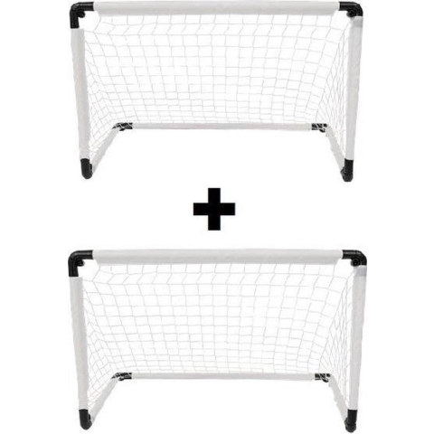 2x Voetbalgoals/voetbaldoelen 90 x 59 x 61 cm - Inklapbaar/vouwbaar - Buitenspeelgoed - Buiten spelen - Sporten - Sportief speelgoed - Voetballen - Voetbaldoelen/voetbalgoals