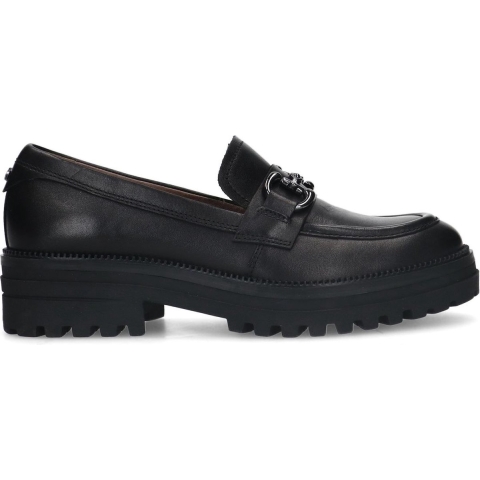 No Stress - Dames - Zwarte leren loafers met zilverkleurig detail - Maat 36