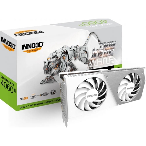 INNO3D GeForce RTX 4060 Ti 16GB Twin X2 OC White - Videokaart - 16GB GDDR6 - PCIe 4.0 - 1 x HDMI 2.1a - 3x DisplayPort 1.4a