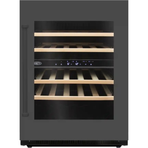 Boretti MLWC82GRAN Wijnklimaatkast inbouw 82cm onderbouw, 2 temperatuurzones, Deurhoogte 780mm met greep, Antraciet glas