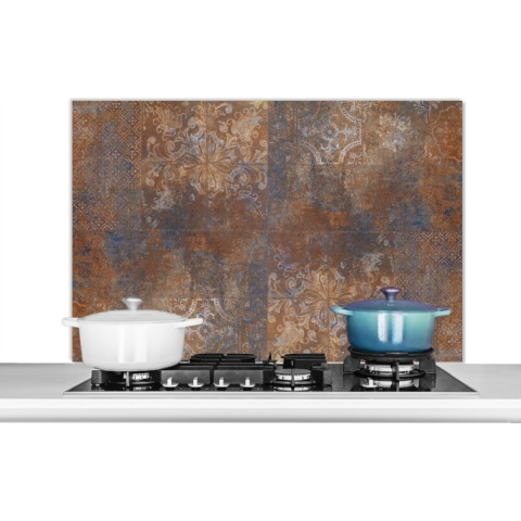Spatscherm Keuken - Kookplaat Achterwand - Spatwand Fornuis - 100x65 cm - Vintage - Roest - Tegels - Grijs - Aluminium - Wanddecoratie - Muurbeschermer - Hittebestendig - Keuken decoratie aanrecht
