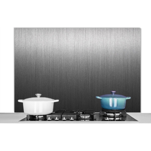 Spatscherm Keuken - Kookplaat Achterwand - Spatwand Fornuis - 120x80 cm - Metaal print - Grijs - Lijn - Aluminium - Wanddecoratie - Muurbeschermer - Hittebestendig