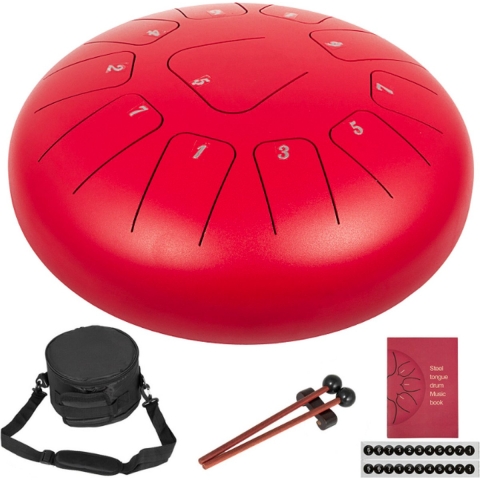 Steel Tongue Drum-Hand Pan Drum-Percussie Instrumenten-In C Minor-Met Reistas-Rode-12 Inch-11 Notes-30cm
