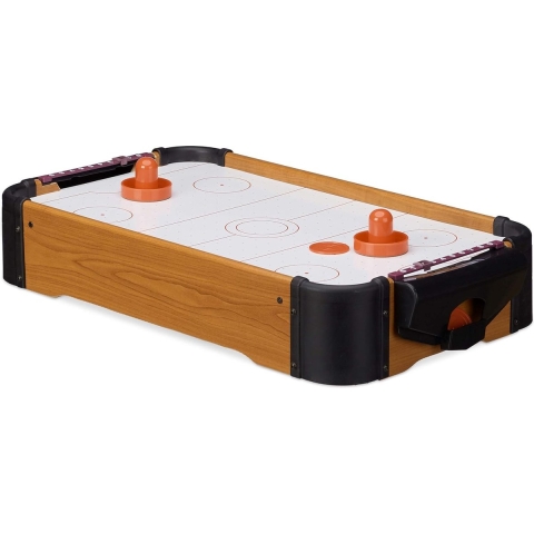 Aairhockey tafelspel, met lucht, tafelmodel, incl. toebehoren, B x D: 56 x 31 cm, onderweg, houtlook, bruin
