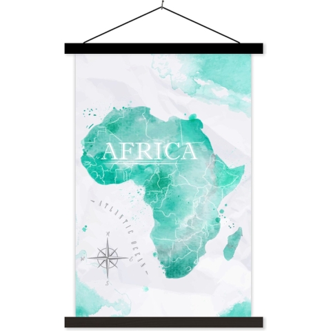 Posterhanger incl. Poster - Schoolplaat - Wereldkaart - Kleuren - Afrika - 120x180 cm - Zwarte latten
