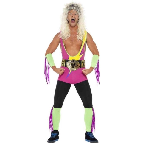 Smiffy's - Worstelaar Kostuum - Hulk Hogan Retro Wrestler Wwe - Man - Multicolor - Large - Carnavalskleding - Verkleedkleding