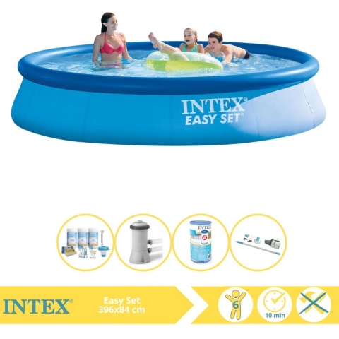 Intex Easy Set Zwembad - Opblaaszwembad - 396x84 cm - Inclusief Onderhoudspakket, Filter en Stofzuiger