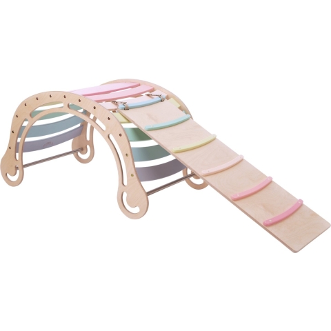 KateHaa Houten XXL Waldorf Rocker met Klimwand Pastel - Klimrek - Houten Montessori Speelgoed