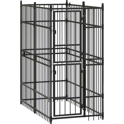 The Living Store Hondenkennel - Stalen Stangen - 96 x 192 x 200 cm - Zwart