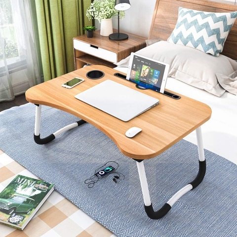 Laptop-bedtafel, vr¨¹HST¨¹ck serveerplank, notebookst?nder, leestafel, stabiel draagbaar, bed dienblad met bekersleuf, multifunctionele tafel (60 x 40 cm)