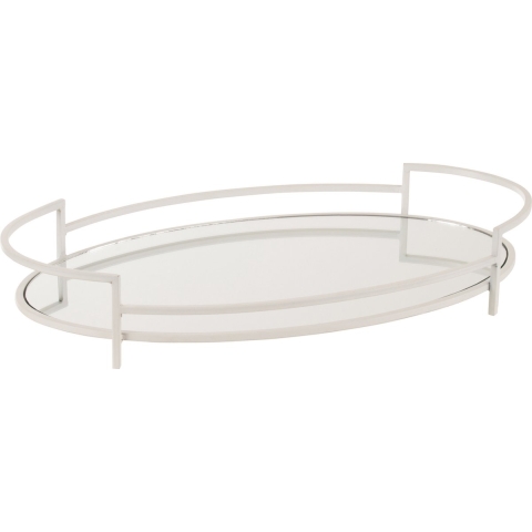 J-Line Schotel Ovaal Met Spiegel Metaal/Glas Wit