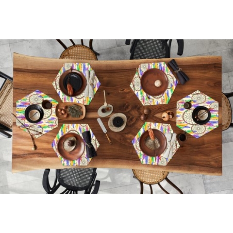 Placemats hexagon - Onderleggers placemats - Placemat zeshoek - Dromenvanger - Veren - Patronen - 6 stuks