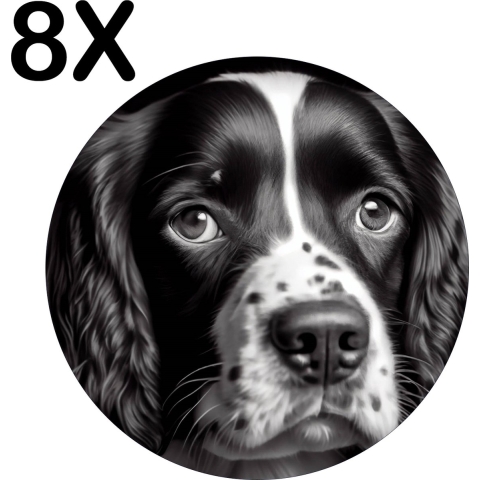 BWK Stevige Ronde Placemat - Close-Up van een Hond Zwart - Wit - Set van 8 Placemats - 50x50 cm - 1 mm dik Polystyreen - Afneembaar