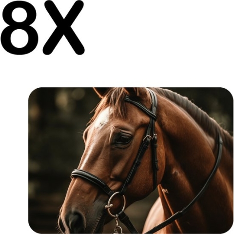 BWK Stevige Placemat - Close-Up van een Bruin Paard - Dieren - Set van 8 Placemats - 40x30 cm - 1 mm dik Polystyreen - Afneembaar