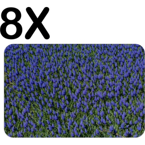 BWK Stevige Placemat - Blauw Paarse Bloemen - Set van 8 Placemats - 45x30 cm - 1 mm dik Polystyreen - Afneembaar