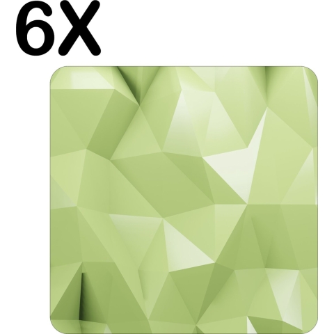 BWK Flexibele Placemat - Abstract - Polygon - Hoekige Vormen - Licht Groen - Set van 6 Placemats - 50x50 cm - PVC Doek - Afneembaar