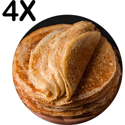 BWK Flexibele Ronde Placemat - Stapel Pannekoeken - Set van 4 Placemats - 50x50 cm - PVC Doek - Afneembaar