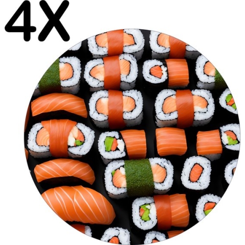 BWK Luxe Ronde Placemat - Heel veel Sushi - Set van 4 Placemats - 40x40 cm - 2 mm dik Vinyl - Anti Slip - Afneembaar