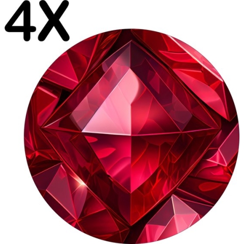 BWK Luxe Ronde Placemat - Prachtige Rode Robijn - Ruby - Edelsteen - Set van 4 Placemats - 40x40 cm - 2 mm dik Vinyl - Anti Slip - Afneembaar