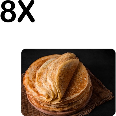 BWK Flexibele Placemat - Stapel Pannekoeken - Set van 8 Placemats - 35x25 cm - PVC Doek - Afneembaar