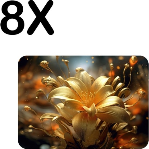 BWK Flexibele Placemat - Goud - Bloem - in Bloei - Artistiek - Set van 8 Placemats - 40x30 cm - PVC Doek - Afneembaar