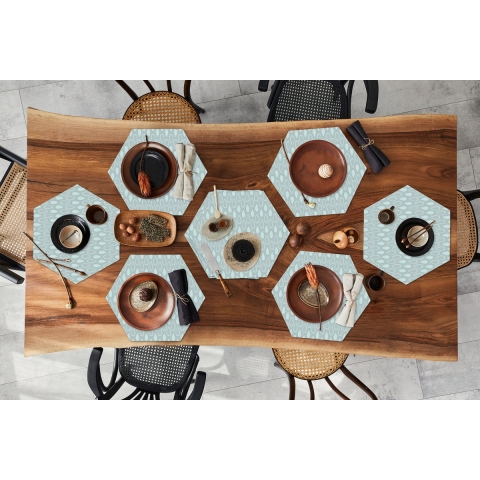 Placemats hexagon - Onderleggers placemats - Placemat zeshoek - Patronen - Zee - Druppel - 10 stuks