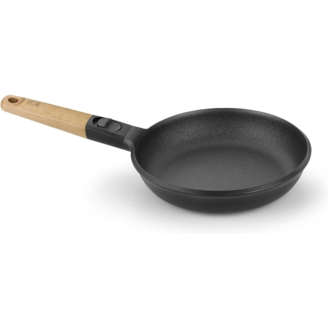 Koekenpan 20 cm Gegoten aluminium Afneembare natuurlijke houten handgreep Drie lagen PFOA-vrij Geschikt voor alle kookplaten, inclusief inductie