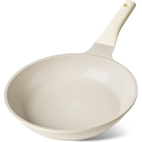 Keramische Koekenpannen Diameter 28 cm, Inductiepan, Duurzame Anti-aanbaklaag, Keramische Coating Pan, PTFE-vrij, PFOA-vrij, PFAS-vrij, Keramische Pan Geschikt voor Inductiekookplaten (Beige)