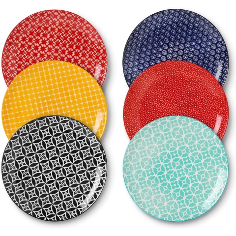 25.4 cm Ceramic Dinner Plate Set of 6 Plates Colourful Large Porcelain Pasta Salad Plate Set, Dessert Plates, Round Serving Bowls Durable for Dinner Christmas