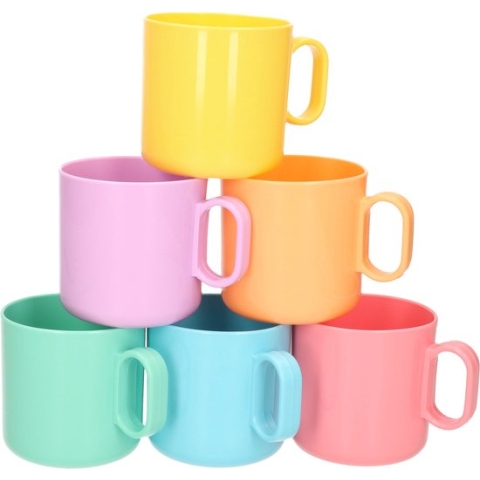 48x Gekleurde drinkbekers/mokken kunststof 320 ml - Limonade bekers - Campingservies/picknickservies
